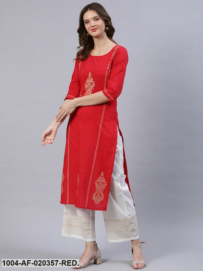 Red & Yellow Printed Kurta with Palazzos