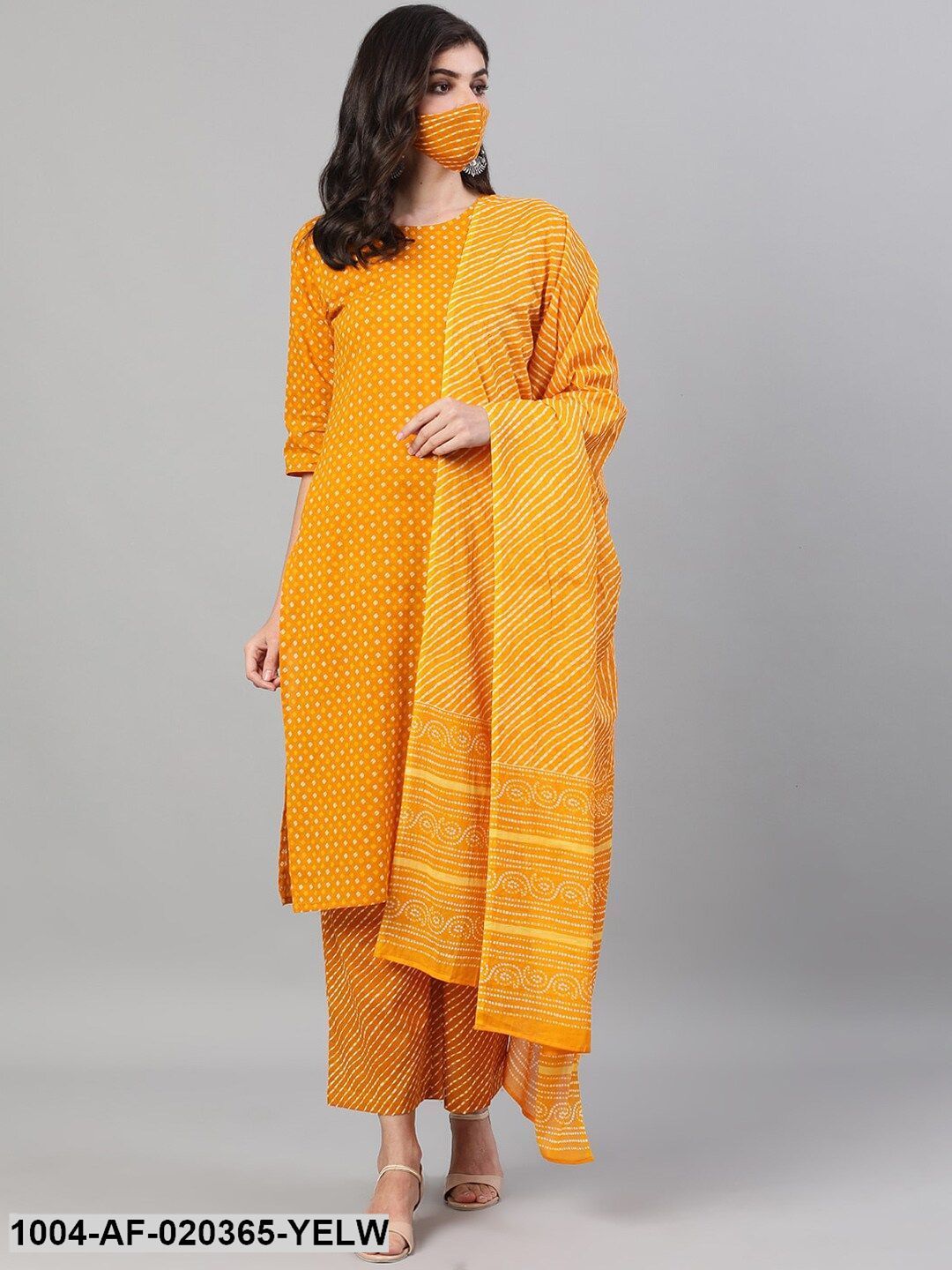 Yellow Printed Kurta Set with Dupatta