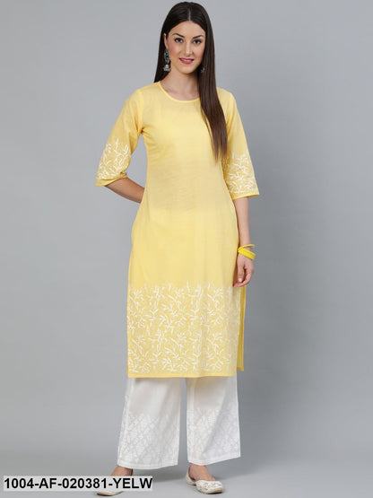 Yellow Solid Kurta with Palazzos