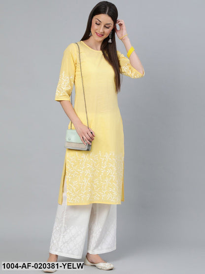 Yellow Solid Kurta with Palazzos