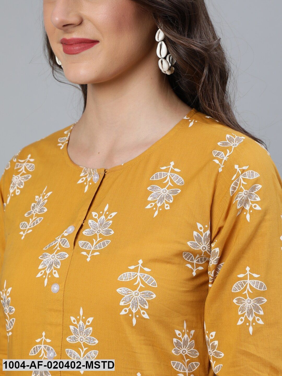 Mustard & Silver Printed Box Pleated Kurta With Trouser  & Dupatta