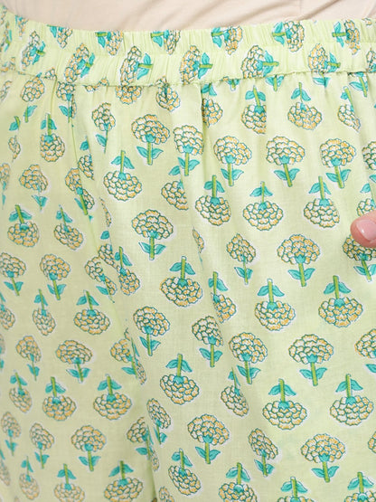 Women Green Floral Printed Straight Kurta With Plazo & Dupatta