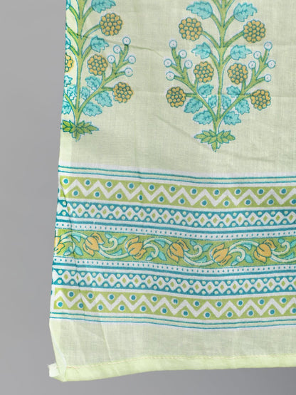 Women Green Floral Printed Straight Kurta With Plazo & Dupatta