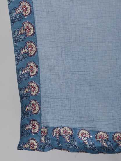 Women Blue Floral Printed Straight Kurta With Plazo & Dupatta