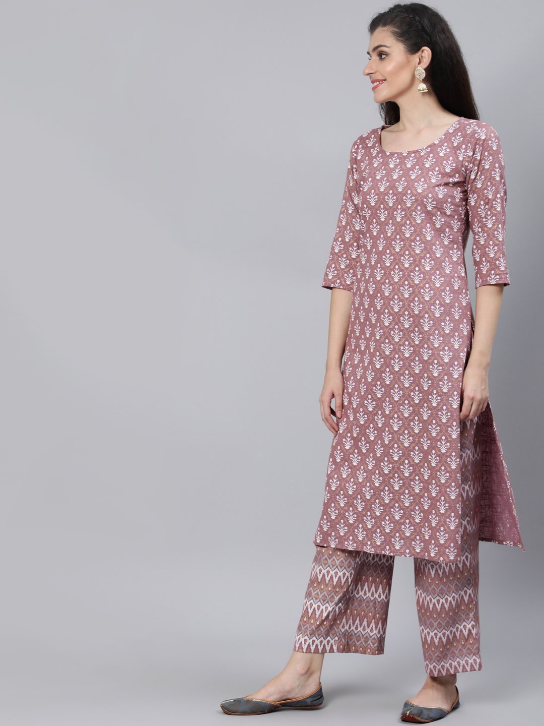 Women Pink Straight Kurta With Plazo & Sequened Dupatta