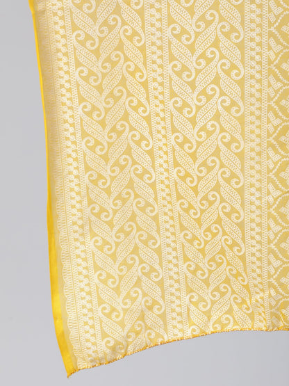 Women Yellow & White Printed Straight Kurta With Plazo & Dupatta