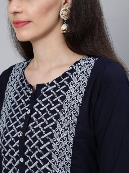 Women Black Panelled Straight Kurta With Plazo & Dupatta