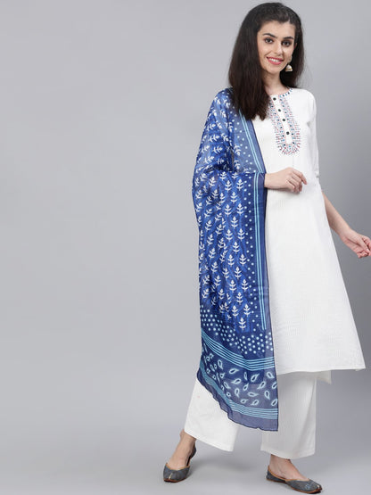 Women Cream Embroidered Kurta With Plazo & Dupatta