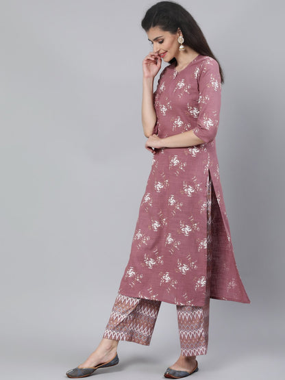 Women Pink Straight Kurta With Plazo & Sequened Dupatta