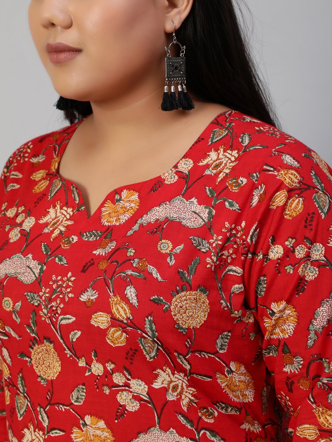 Women Red Printed Straight Kurta With Plazo & Dupatta