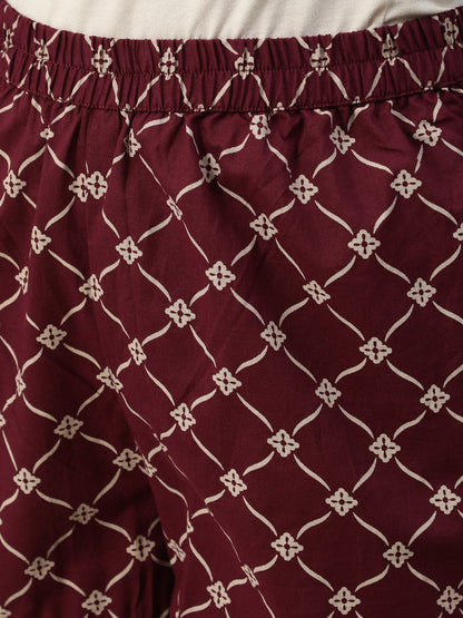 Women Burgundy Straight Kurta With Plazo & Duptta