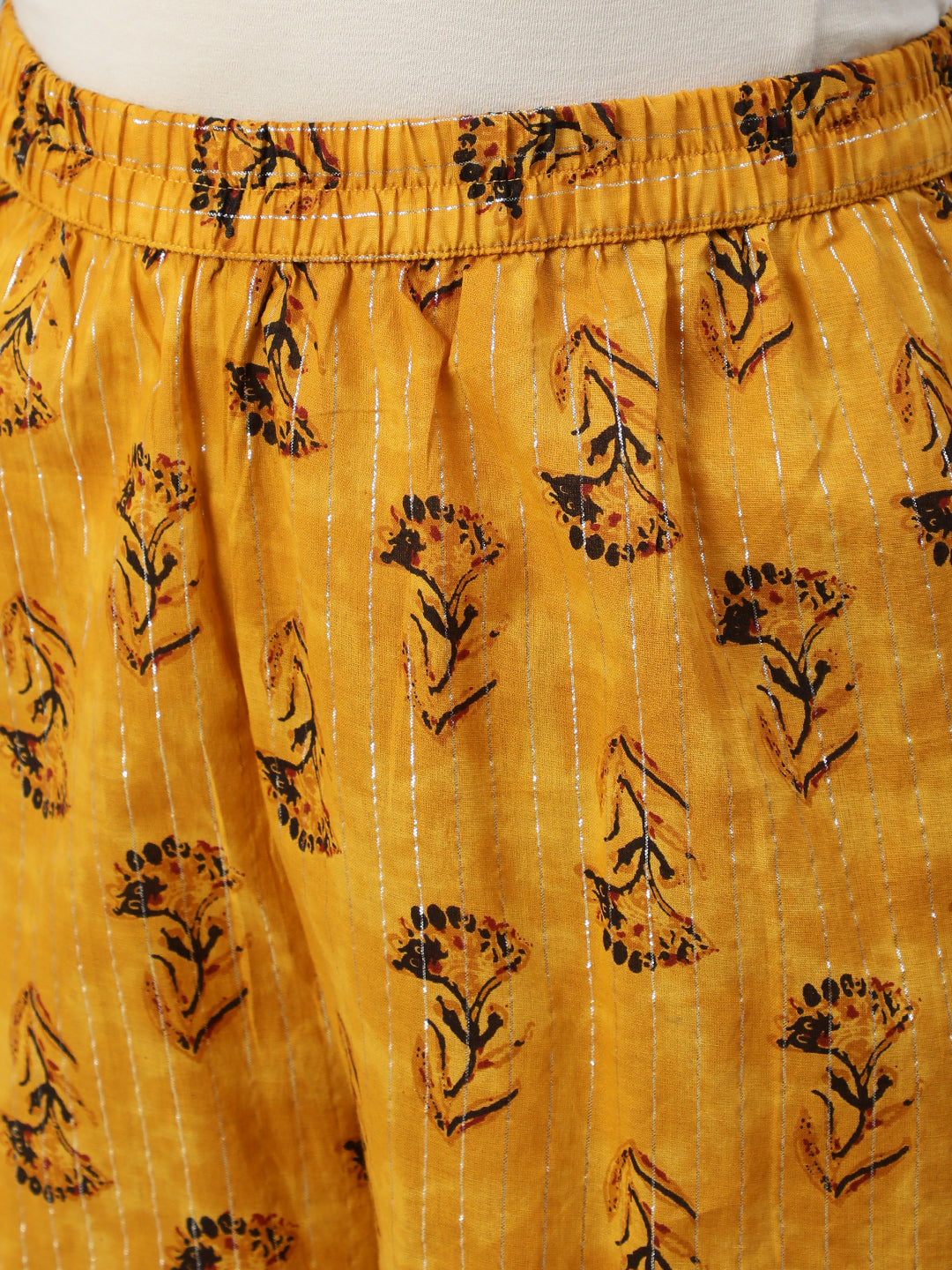 Women Yellow Printed Straight Kurta With Plazo & Dupatta