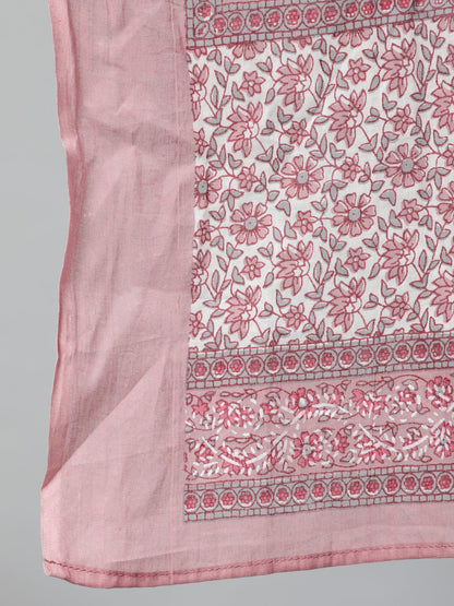 Women Pink Printed Straight Kurta With Plazo & Dupatta