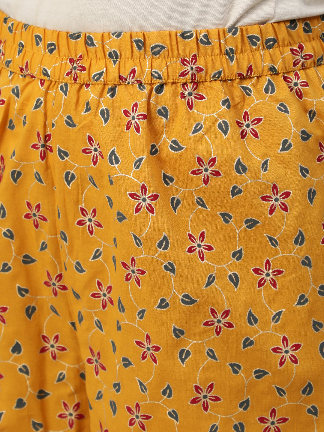 Women Mustard Printed Straight Kurta With Plazo & Dupatta