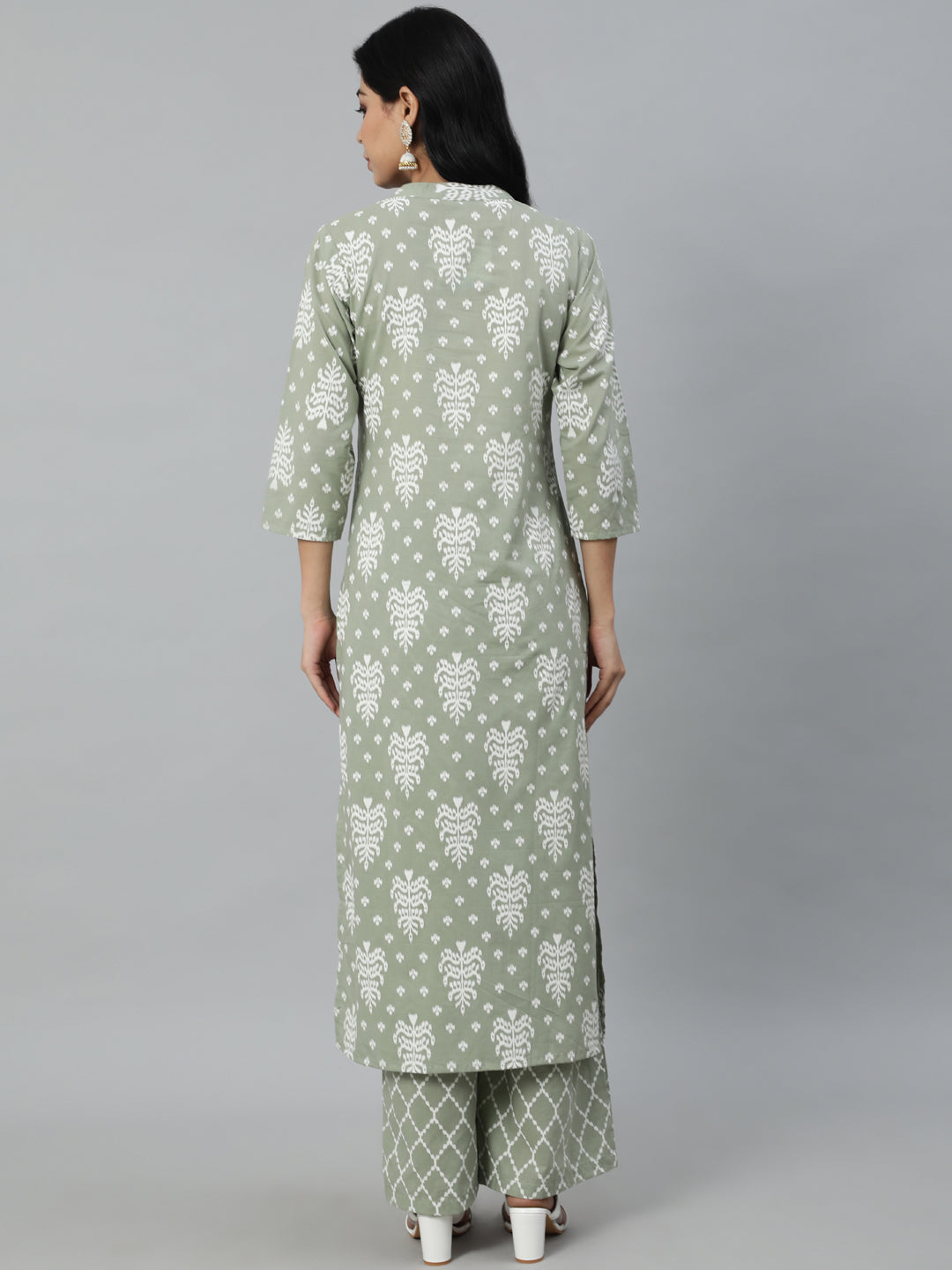 Women Sage Green Printed Straight Kurta With Plazo