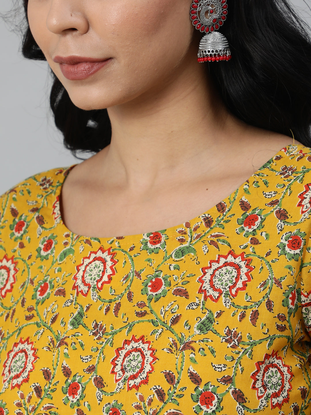 Women Mustard Printed Flared Kurta With Trouser & Dupatta