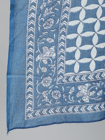 Women Blue Printed Flared Kurta With Trouser & Dupatta