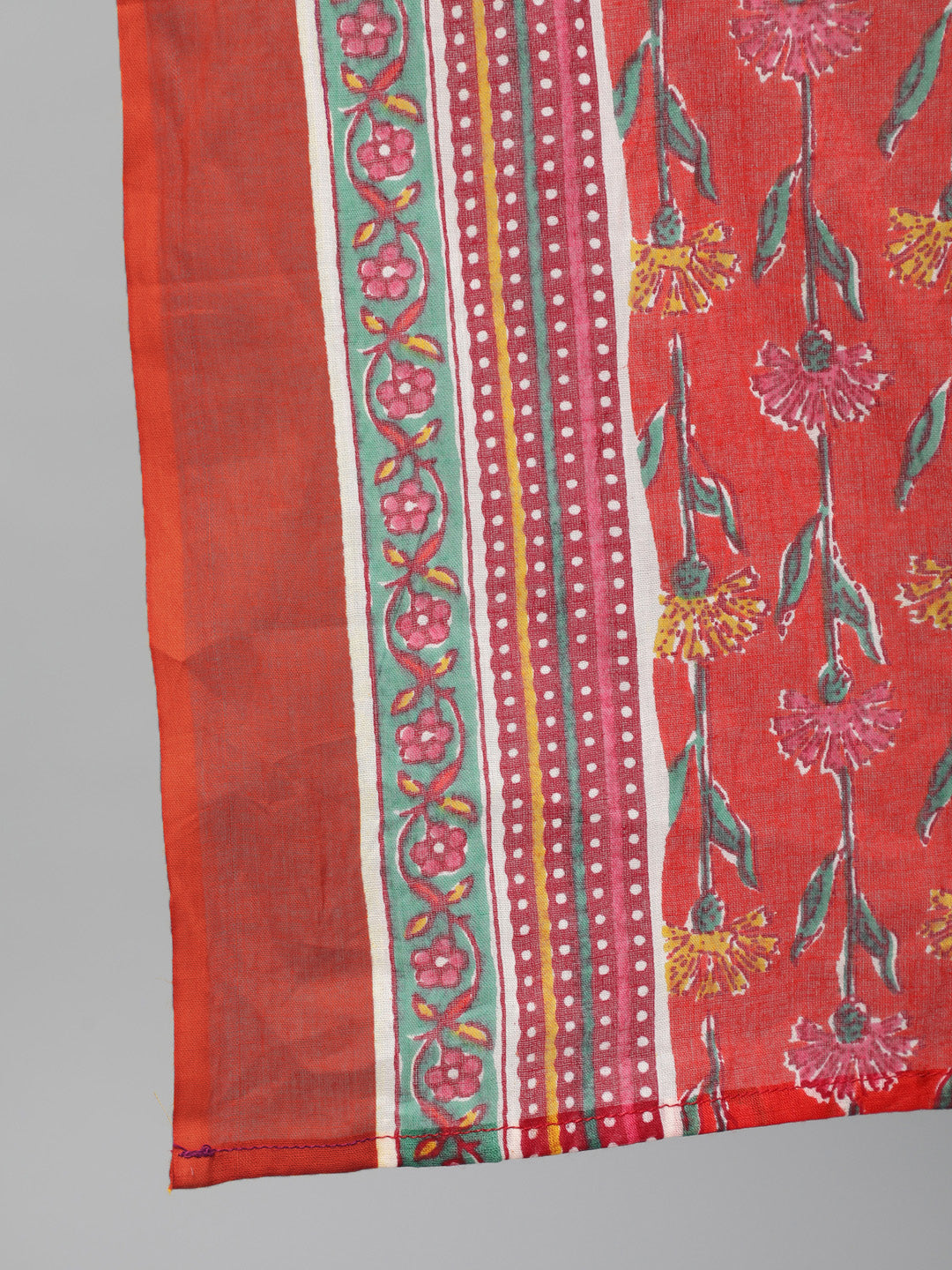 Women Red Printed Flared Kurta With Trouser & Dupatta