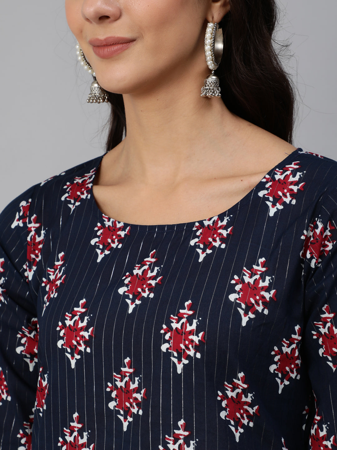 Women Navy Blue Ethnic Printed Squance Kurta And Plazzo With Dupatta