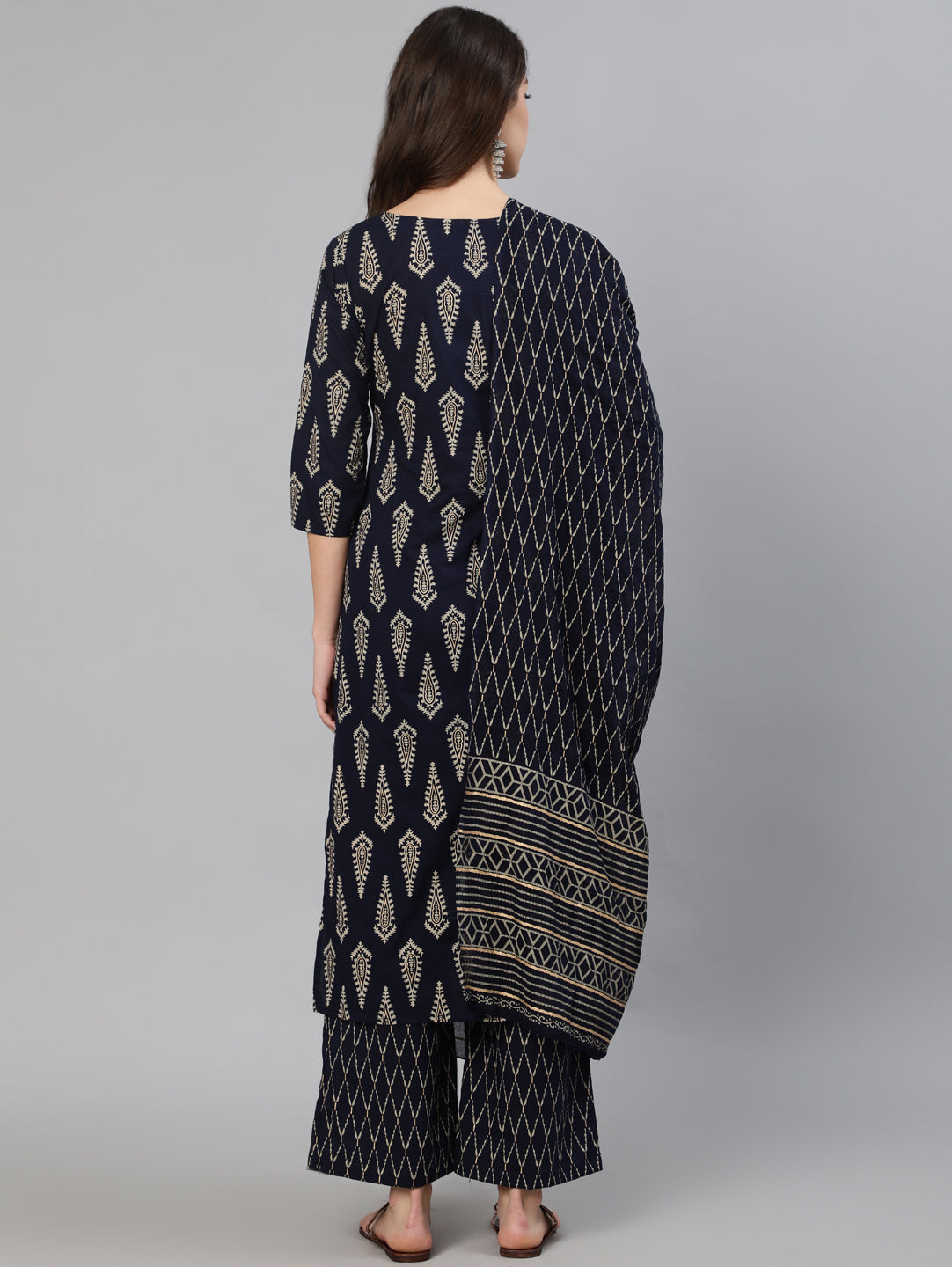 Women Black Ethnic Printed Kurta & Plazzo With Dupatta