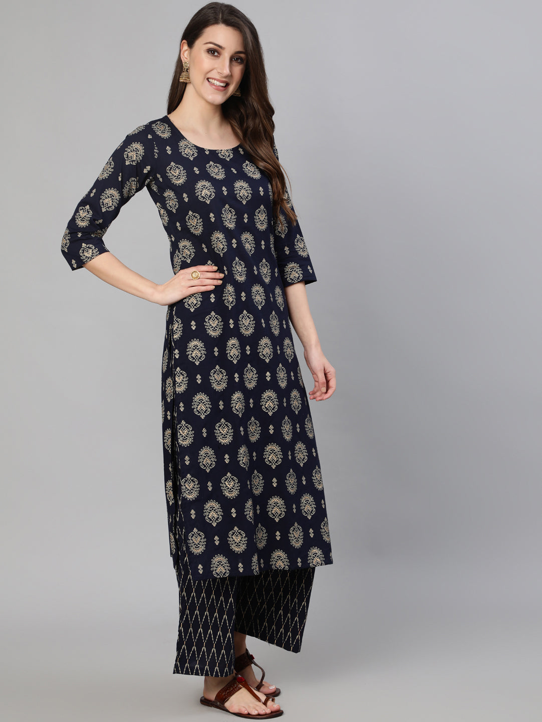 Women Black Ethnic Printed Kurta & Plazzo With Dupatta