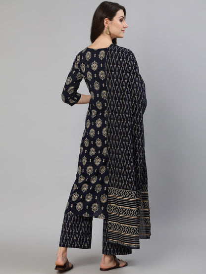 Women Black Ethnic Printed Kurta & Plazzo With Dupatta