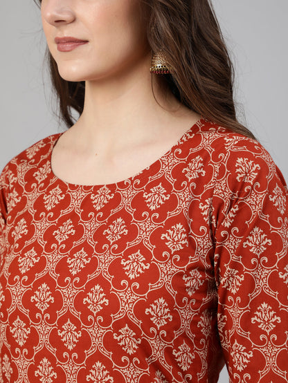 Women Maroon Ethnic Printed Straight Kurta With Plazzo And Dupatta