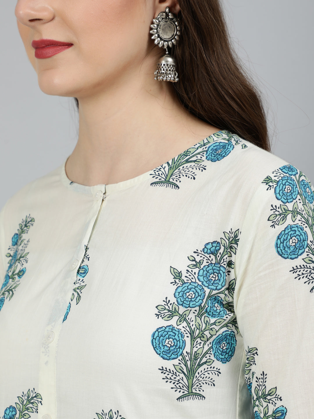 White Ethnic Floral printed Flared Kurta With Palazzo And Dupatta