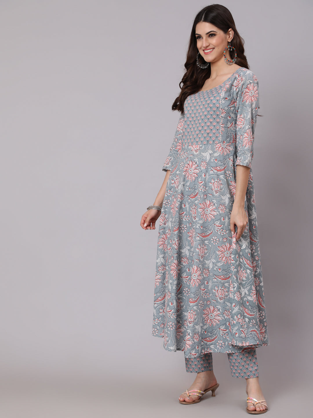 Anouk - By Myntra Kurti Set For Women Indian Style V-Neck Red White Printed  Indian Women Kurta Dress Set Pure Cotton Calf Length Regular Kurta with  Trousers - Walmart.com