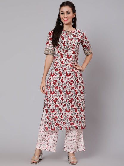 Off-White Ethnic Printed straight Kurta With Palazzo