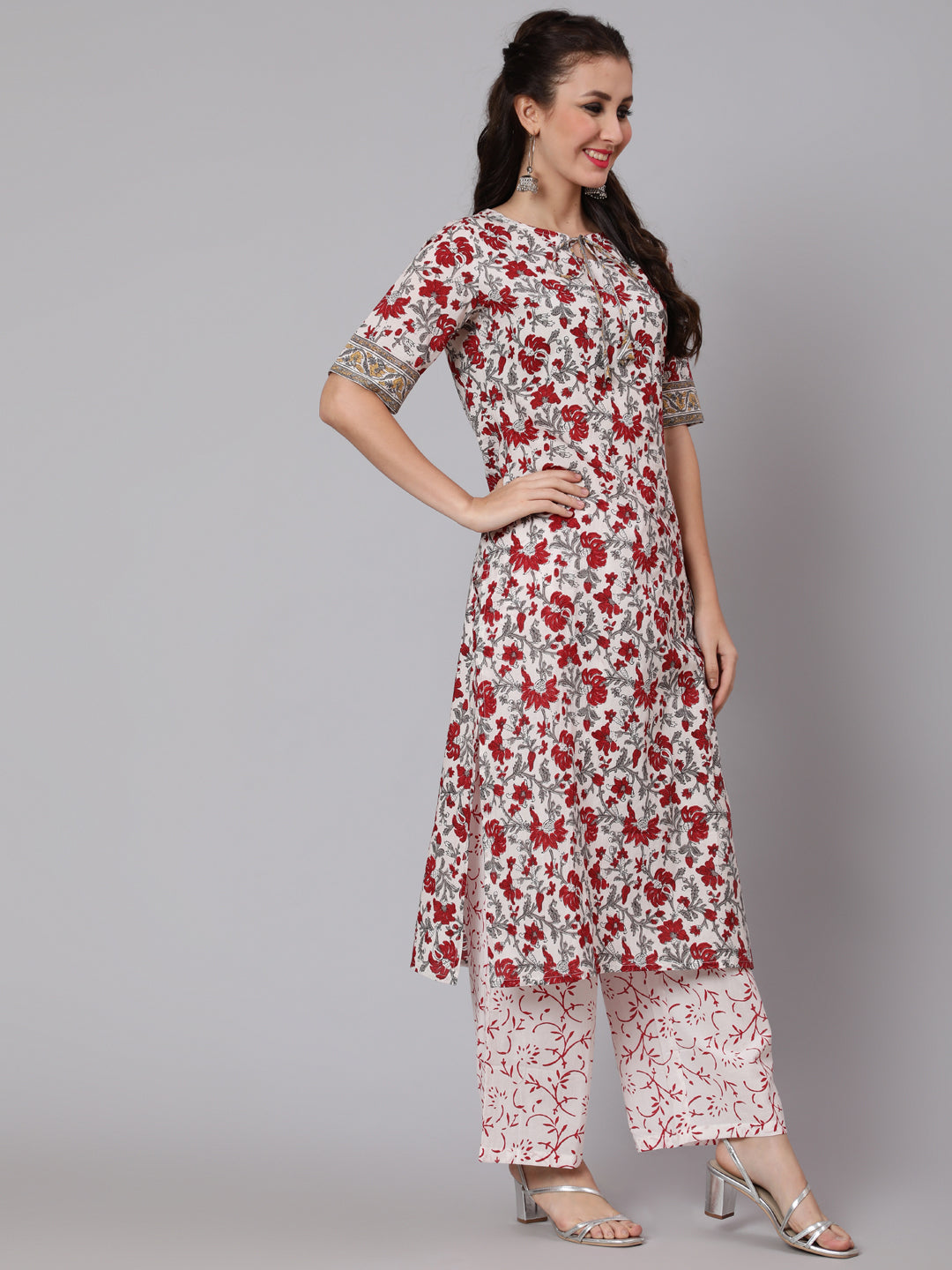 Off-White Ethnic Printed straight Kurta With Palazzo