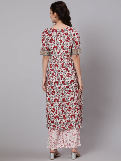 Off-White Ethnic Printed straight Kurta With Palazzo