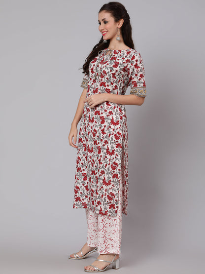 Off-White Ethnic Printed straight Kurta With Palazzo