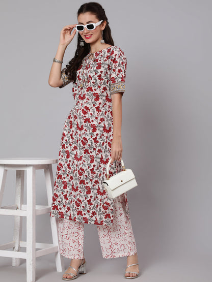 Off-White Ethnic Printed straight Kurta With Palazzo