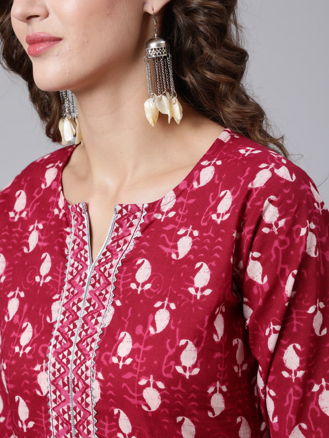 Burgundy Ethnic Printed Straight Kurta And Palazzo With Palazzo