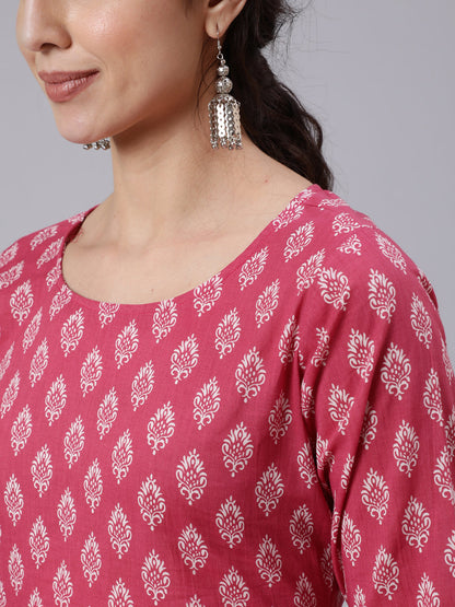 Pink Ethnic Printed Straight kurta With Palazzo and dupatta