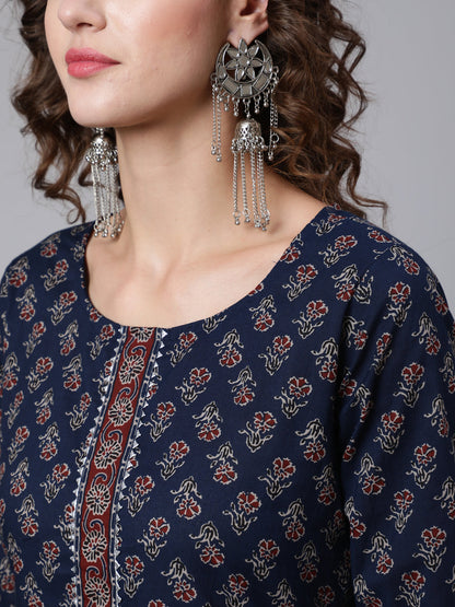 Blue Ethnic Printed Kurta With Trouser And Dupatta