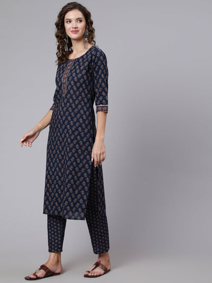 Blue Ethnic Printed Kurta With Trouser And Dupatta