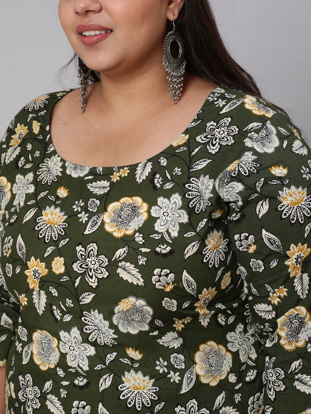 Plus Size Green Floral Printed Kurta And Palazzo With Dupatta