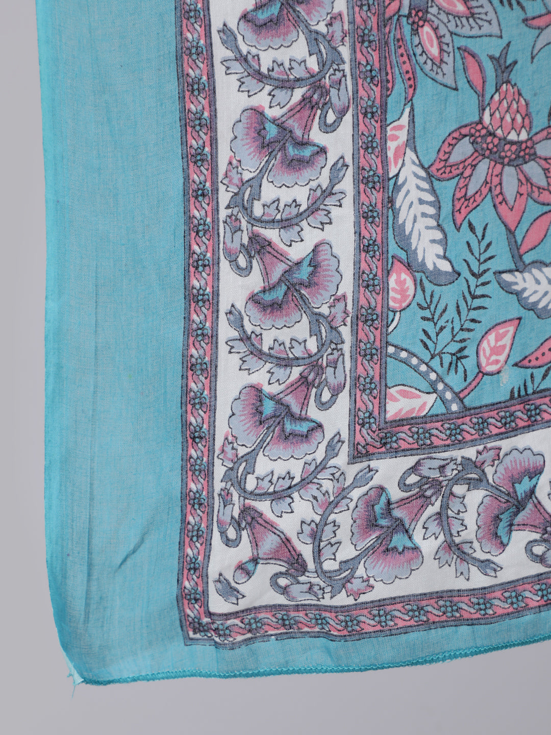 Blue Printed Flared Kurta With Trouser & Dupatta