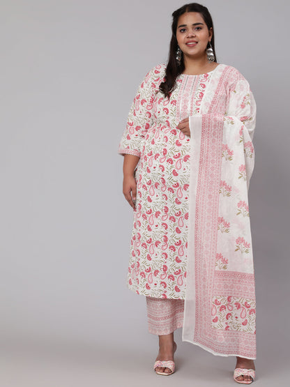 Plus Size Pink Printed Kurta And Palazzo With Dupatta