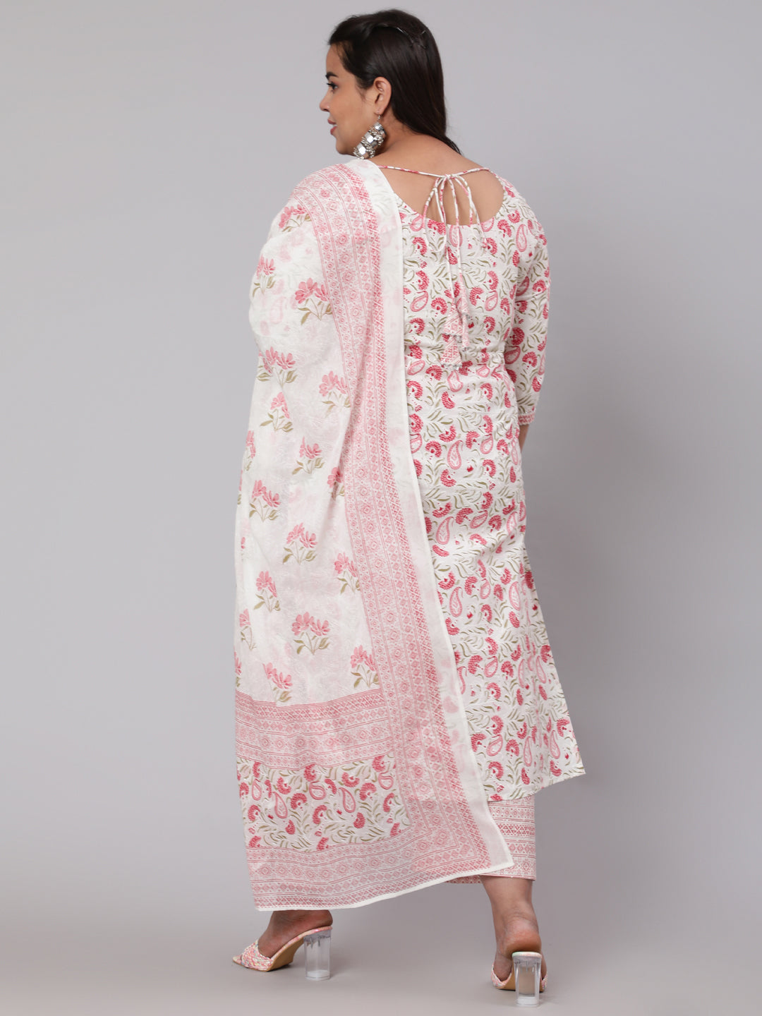 Plus Size Pink Printed Kurta And Palazzo With Dupatta