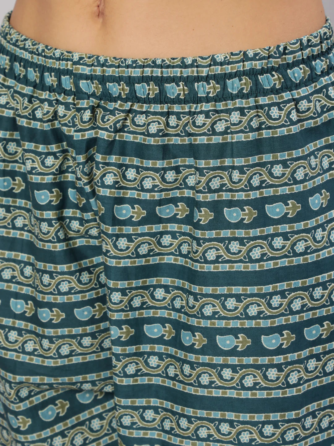 Teal Blue Printed Straight Kurta With Trouser