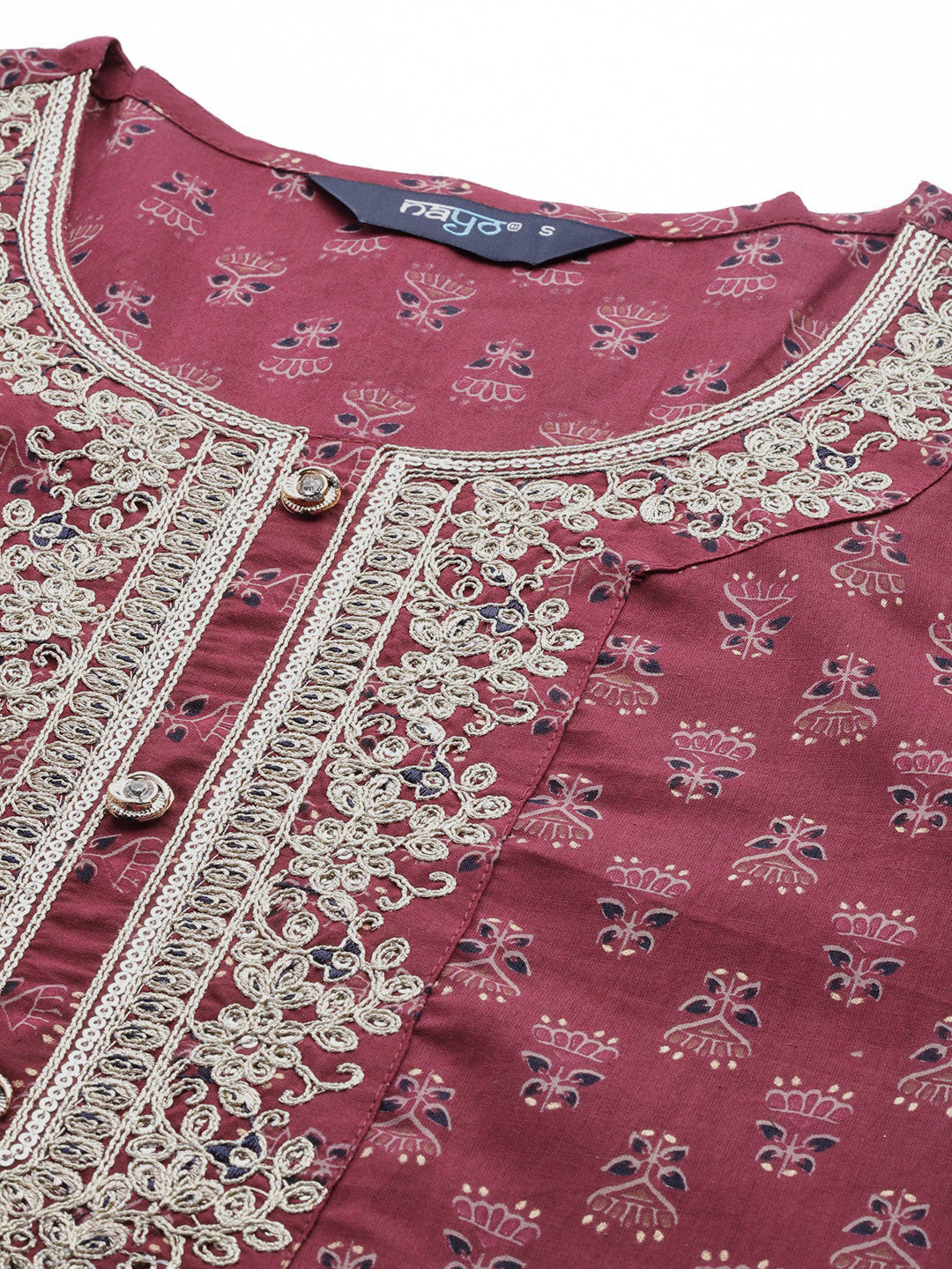 Women Burgundy Embroidered Straight Kurta With Palazzo And Net Dupatta