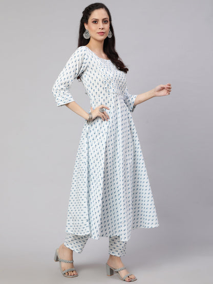 Women Off-White Ethnic Printed Kurta With Trouser And Dupatta