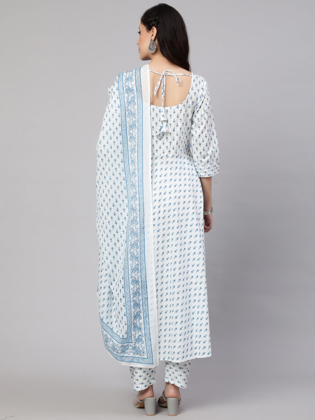 Women Off-White Ethnic Printed Kurta With Trouser And Dupatta