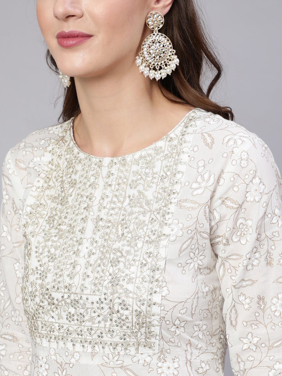 White Embroidered Flared Kurta With Trouser And Dupatta