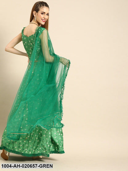 Green & White Printed Ready to Wear Lehenga & Blouse with Dupatta