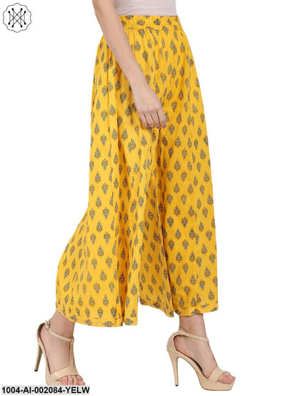 Yellow Printed Ankle Length Cotton Palazzos