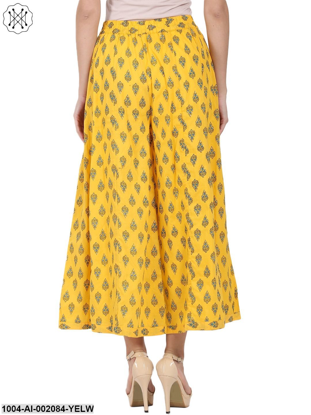 Yellow Printed Ankle Length Cotton Palazzos